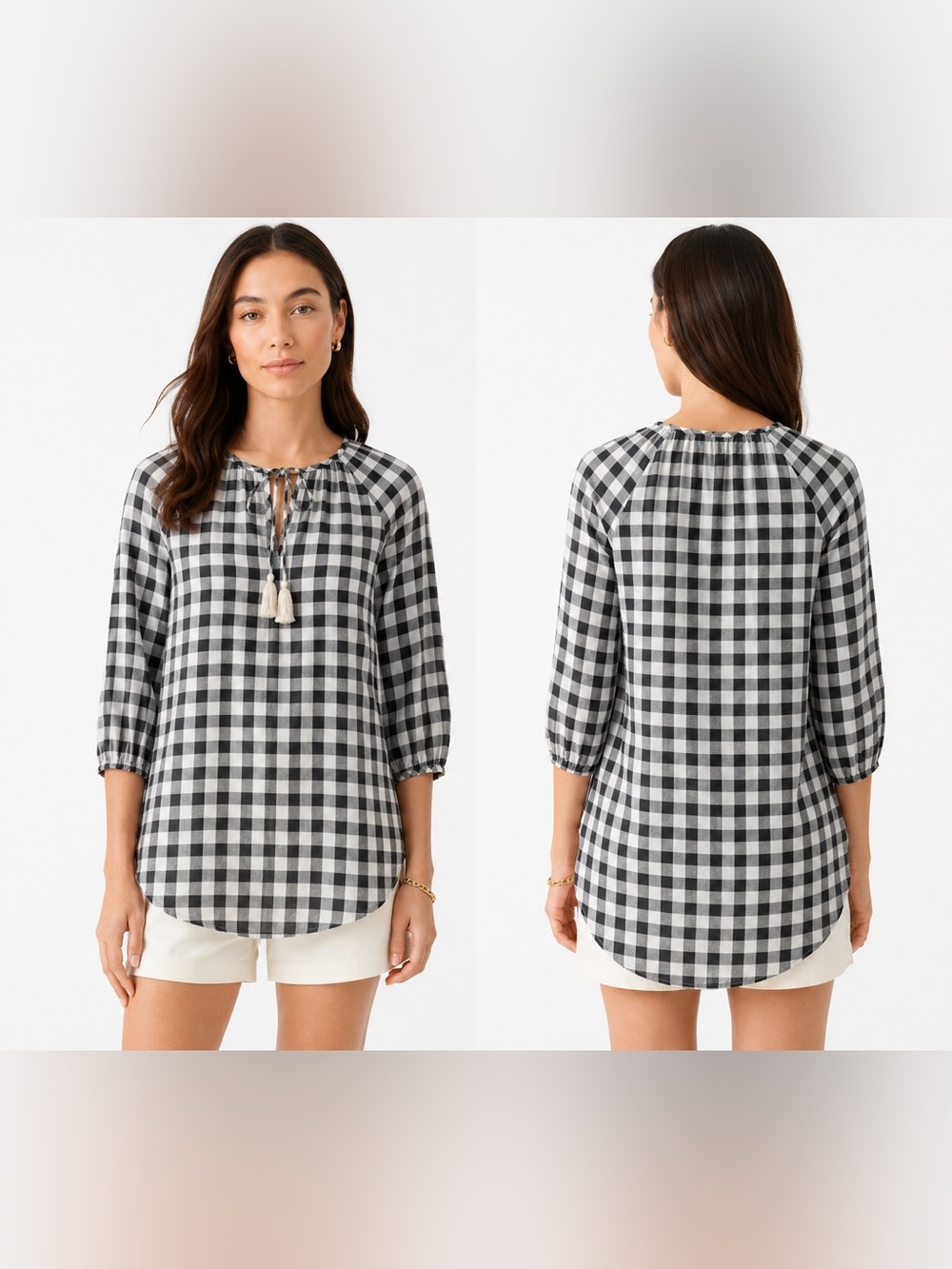 NWT J.Crew “Bea” Tunic in Black & White Gingham Sz. SMALL